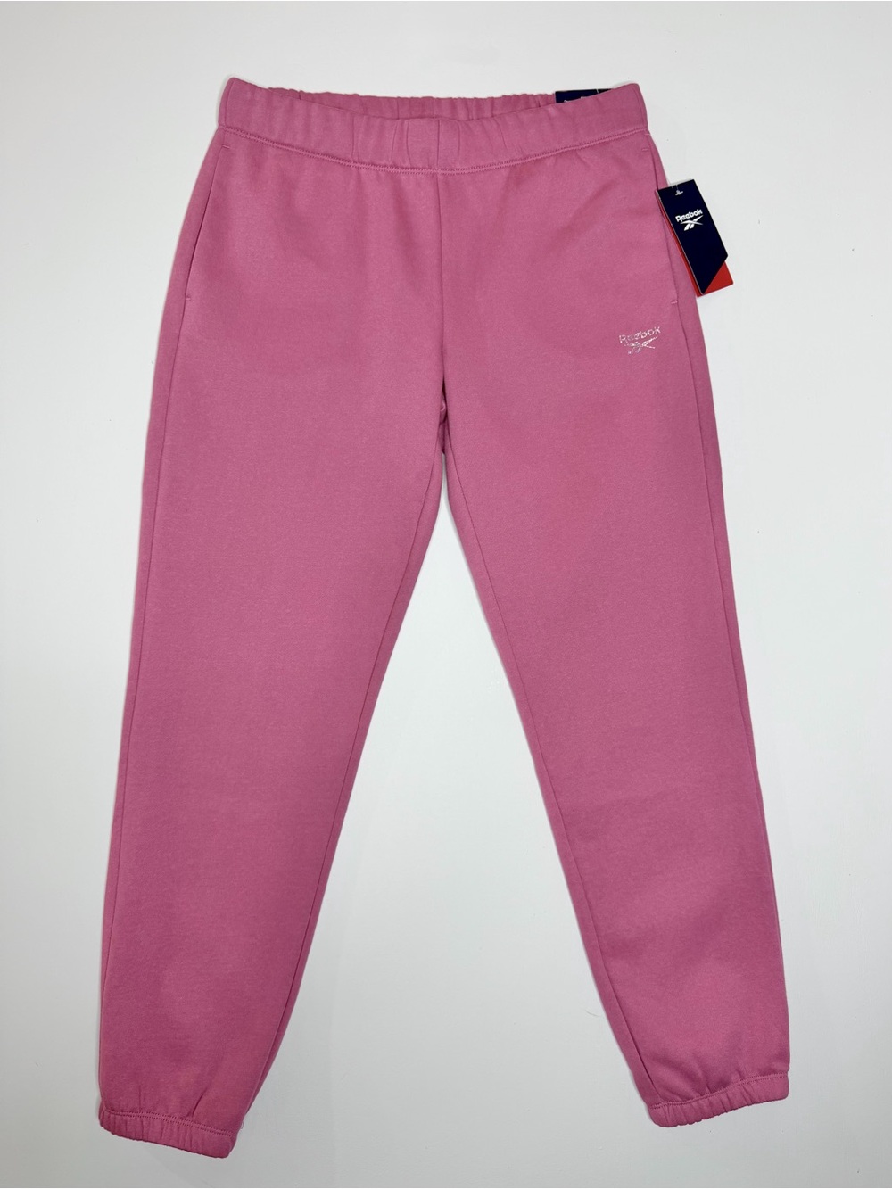 Reebok Pink Rhinestone Logo Fleece Joggers Sweatpants Size Medium NWT